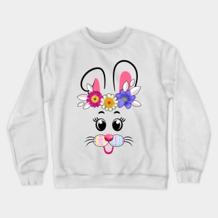 Funny Easter Bunny Rabbit Face Easter Day Women Girls Crewneck Sweatshirt